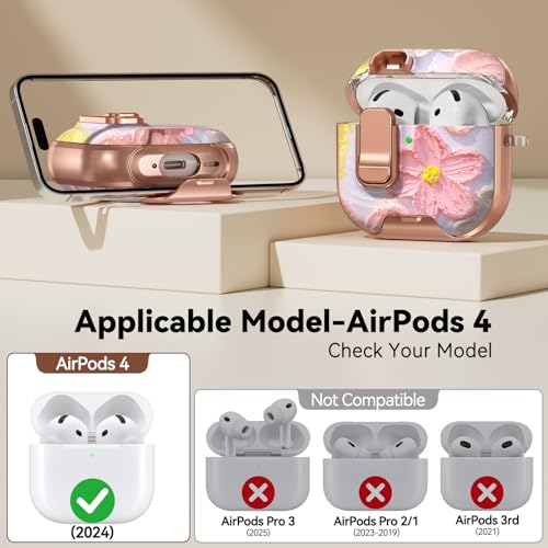 Image of for AirPods 4 Case 2024 with Safty Lock-Oil Painting | As Phone Stand, for Women Girly, with Keychain & Cleaner Kit,Two-Piece Design,Support Wireless Charging,Clear TPU+PC Material