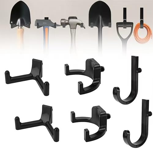 SKRTHZ 6Pcs Storage Shed Hooks, J/U/V Shapes Heavy Duty ABS Tool Organizers for Ladders, Garden Rakes & Bulk Tools, Compatible with Most Outdoor