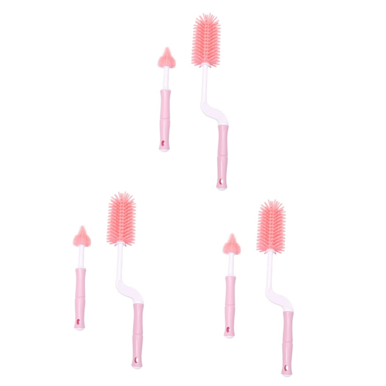 Abaodam 3juegos Limpieza para Biberones y Chupetes Cepillo Mango Rotatorio Accesorios Prácticos Cuidado del Color Rosa