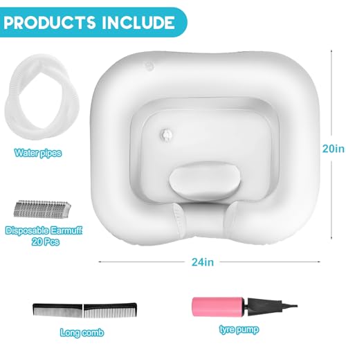 Inflatable Shampoo Basin White - Samlomi Portable Hair Washing Bowl/Tub for Bedridden, Disabled,Injured, Elderly, Hair Washtub for Dreadlocks and at Home Sink Washing
