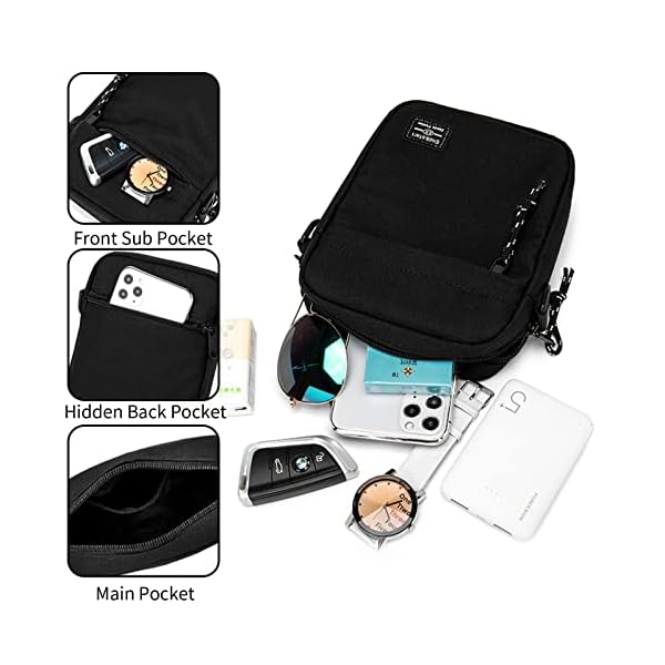 Vaupan Small Crossbody Bag Shoulder Bag For Men, Women Mini Messenger Bag Water Resistant Satchel Bag for School Work Travel Business (Black) - Image 4