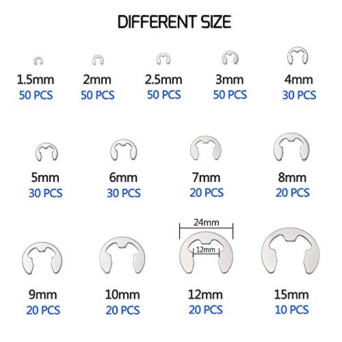 400 Stück Edelstahl E-Clips E-Ring Sortiment, KWOKWEI Sicherungsring Snap 1.5/2/2.5/3/4/5/6/7/8/9/10/12/15mm, Sicherungsscheiben Sortiment mit Box für Wellennut Maschine Automotive Anwendung