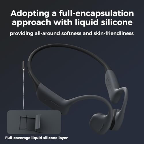 Image of Full-Coverage Liquid Silicone Swimming Headphones, IP68 Waterproof Underwater Headphones, Bluetooth 6.0&MP3 with 32GB Memory Card, Soft /Skin-Comfortable Open Ear Bone Conduction Swim Earbuds