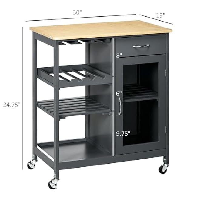 Kitchen Island with Storage, Kitchen Cart with 4-Bottle Wine Rack, Bar Cart with Stemware Holder, Shelves, Drawer and Cabinet,for Restaurants-C7piS9Cf