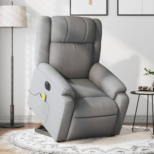 Sufrk Silla elevadora de masaje eléctrica gris claro para sillón relax eléctrico, reclinable en la cama y asiento ergonómico de tela para muebles de salón, salón y U