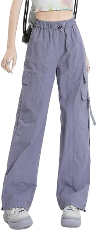 JYHBHMZG Women's Spring Autumn Lightweight Loose Fit High Waist Casual Wide Leg Slimming Cargo Pants Elastic Waist