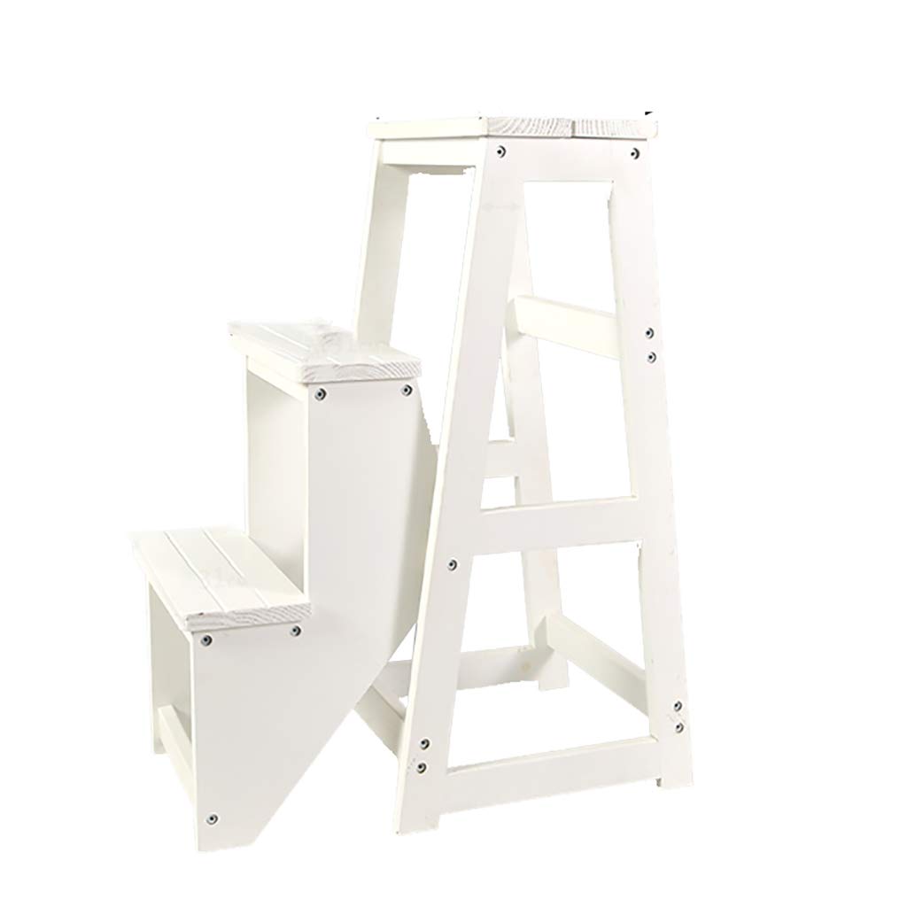 Escalera de madera blanca para cocina y salón con tres peldaños decorativos