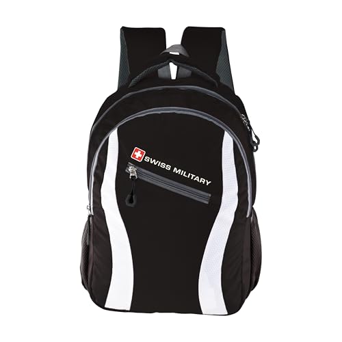 Image of SWISS MILITARY PRIME 16L Black Laptop Backpack, Fits Up to 15.6 Inch Laptop, Padded Laptop Compartment, Quick Access Pocket, Polyester Bottle Holder, Unisex Travel Bag