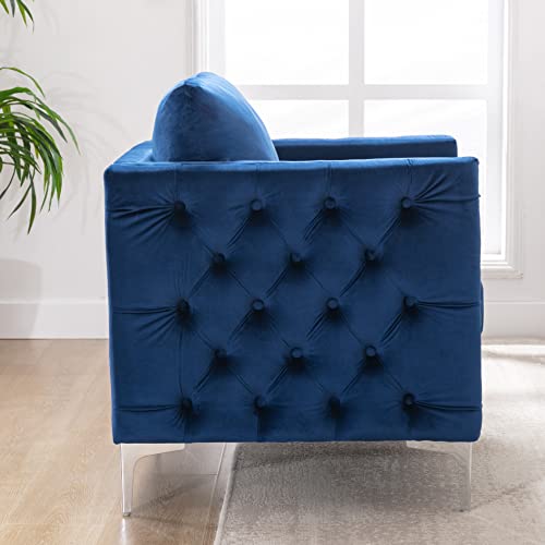 Merax Navy Modern Rivet Upholstered Accent Armchair Velvet Chair For Bedroom Living Room, Set Of 1 #TOP2
