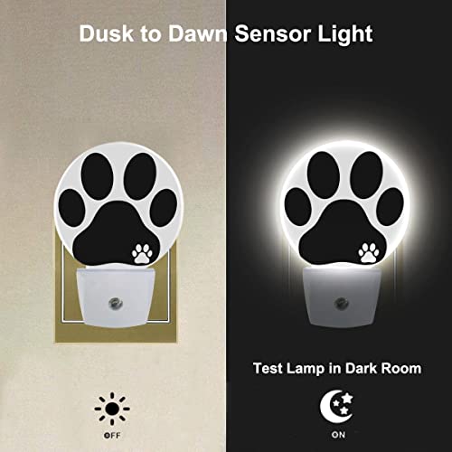 Image of Dog Paw Night Light Black White Animal Footprint Dog Cat Paw Night Lights Plug into Wall 0.5W LED Lighting Auto on /Off for Bedroom Bathroom Hallway Stairway Kitchen