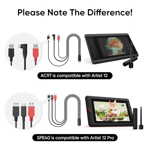 Image of XPPen AC97 3 in 1 Cable for Artist 12, Artist 10 /12 /13 /16 2nd, Artist Pro 14(Gen2) /16(Gen2) Drawing Tablet - Creative Pen Display Cable