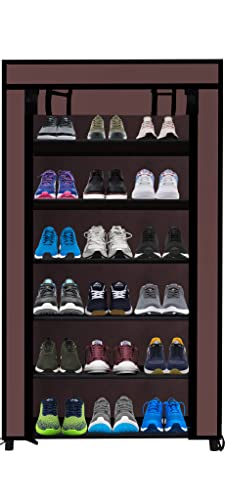 Image of Multi Utility 6 Layer Shelf Collapsible Metal Pipes with Non-Woven 100GSM Fabric Cover for Shoe /Cloth /Toy /Books Rack (Brown, Metal)