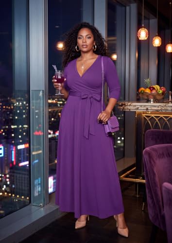 Image of FANDEE Plus Size Maxi Dress for Women Casual Summer Sundress V-Neck 3 /4 Sleeve