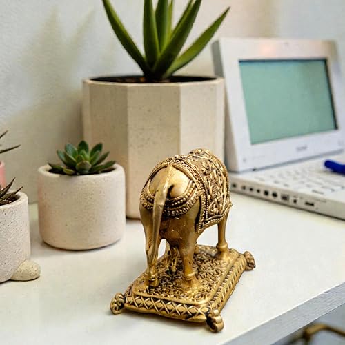 Estatua de vaca sagrada y ternero de latón 2.25 pulg miniatura 5