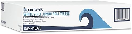 Boardwalk BWK410320 - Rollo de papel de baño (12 rolloscartón, 3.2 pulgadas x 525 pies, 2 capas, color blanco