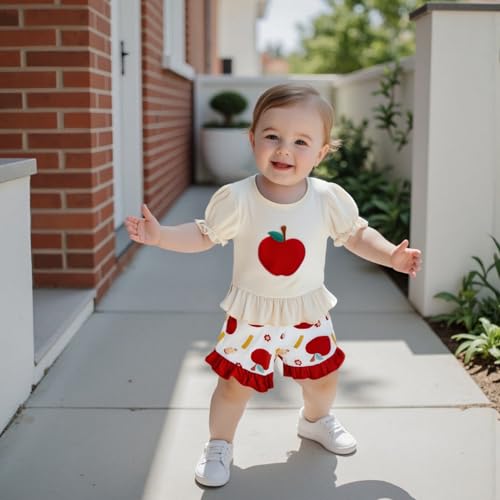 Toddler Baby Girl Back To School Outfit Apple Short Sleeve Shirt Top Ruffled Shorts Set Cute Girls Summer Clothes2