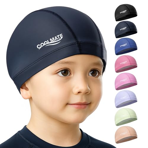 COOLMATE Fabric Swim Cap for Adult Women Men Kid 3 4 6 8 14 16, Silicone Water Resistant Layer, Cloth Swim Cap Gifts for Swimmers, Lightweight for Pool, Lap Swimming (1 pc) (Legend Ink, 2XS) by CoolMate - Used condition - US$8.16