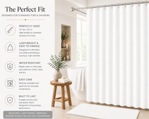 Dainty Home Hotel Style Waffle Weave Shower Curtain, Textured Fabric Shower Curtain, Water Resistant Polyester with Stitched Hook Holes, Machine Washable Bathroom Curtain, 72 x 70 Inch by Dainty Home - Used condition - Image 4
