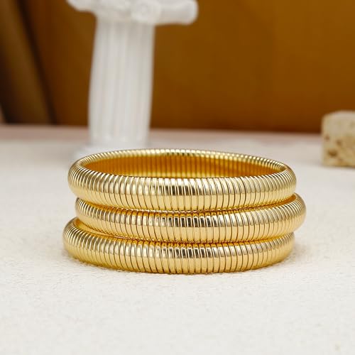 1-3pcs Gold Bangle Bracelets for Women Flexible Snake Bangle Set Stackable Chunky Gold Stretch Bracelets Elastic Wristband Bangle Bracelets4