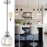 Bagood 6 inch Mini Hanging Pendant Light Globe Pendant Light Brushed Nickel Clear Glass Pendant Ligh