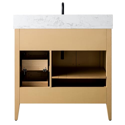 Vanity Art 36 inch Bathroom Vanity with Single Sink & Ceramic Top, Vanity Cabinet with Soft-Closing Doors, Drawers, Solid Wood Frame, Natural Oak,VA9036-NO-GB1