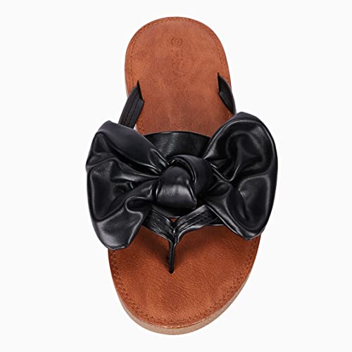 Image of FISACE Womens Bow Flat Sandals Flip Flops Slide Sandals Summer Beach Shoes