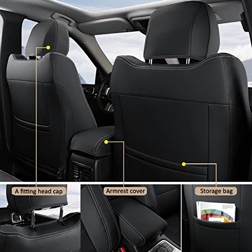 Image of GIANT PANDA Full Set Car Seat Covers Custom Fit Jeep Grand Cherokee 2011 2012 2013 2014 2015 2016 2017 2018 2019 2020 2021, Faux Leather - (Black)