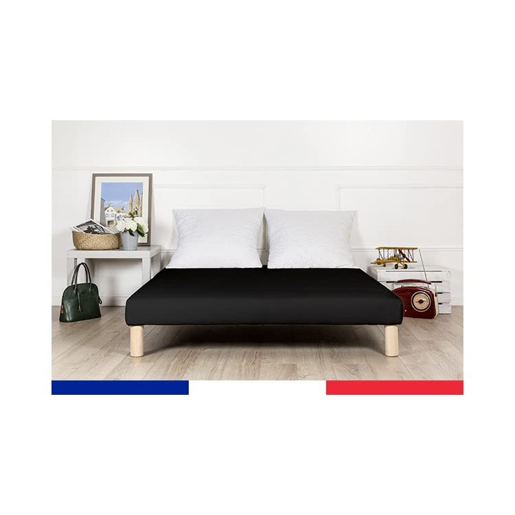 by sommiflex Sommier tapissier 140x200 Noir Pieds Fabrication Francaise
