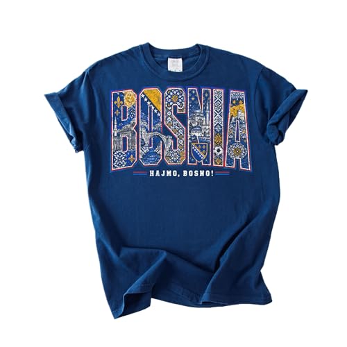 Bosnia Graphic T-Shirt Retro Country Pride Travel Tee Vintage Cultural Shirt True Navy