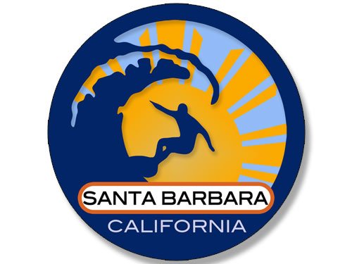 Round Surfer On Wave Santa Barbara California Sticker (Surfing surf Retro Beach)
