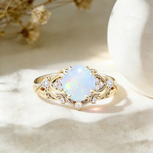 Image of Gemstone Vintage Rings for Women s925 Sterling Silver Round Cut 1.0 Carat Gemstone with Moissanite Promise Engagement Anniversary Ring for Her