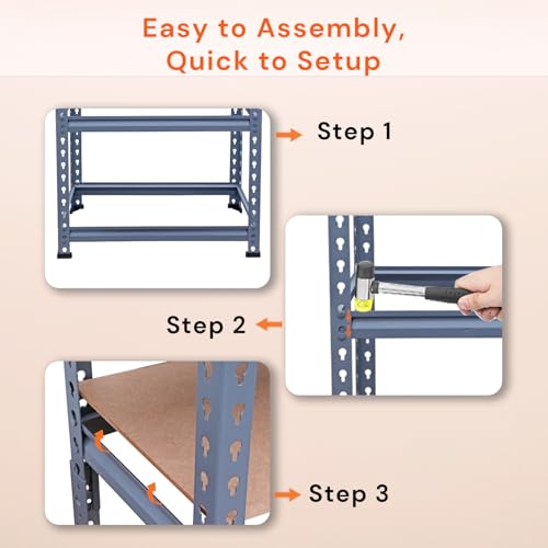 Image of BonKaso Adjustable Set of 4-Shelf Metal Storage Shelving Unit, Steel Bootless Rivet Utility Display Rack Garage Shelves, 43 Inches Height(43 X 24 X 12 Inc) Grey
