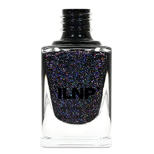 Image of ILNP Party Bus - Black Rainbow Flake Holographic Shimmer Nail Polish, Chip Resistant, 7-Free, Non-Toxic, Vegan, Cruelty Free, 12ml