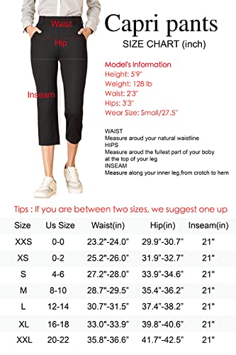 Bamans Womens Capris Casual Summer Straight Work Office Crop Dress Slacks With Pockets Capri Pants (Black-With Pockets,Large,Capri) #TOP3