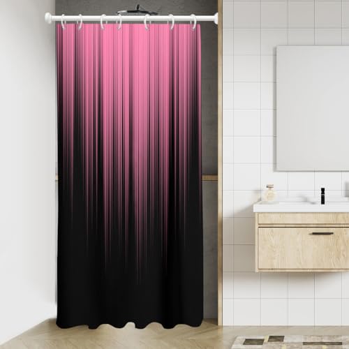 Image of AAtter Pink and Black Shower Curtain Ombre Abstract Girls Cute Preppy Stall Small Single Walk in Half Size Dorm Standing Narrow Stand Up RV Home Bathroom Decor Bathtub Set with 7 Hooks, 36x72, Modern
