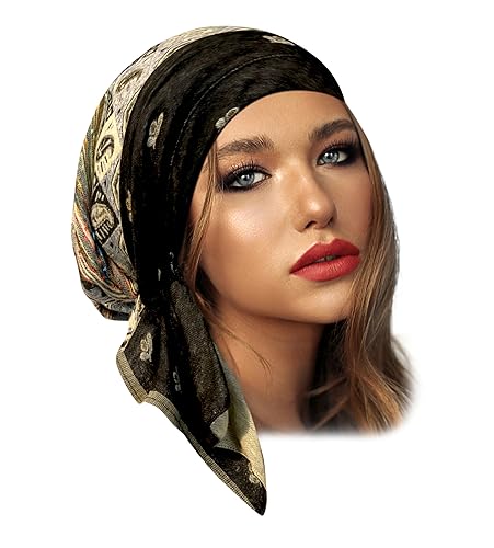 ShariRose Cashmere Headscarf Headwear for Women Tichel Super Soft Headcovering Head cover Head wear Pre tied Bandana Handmade