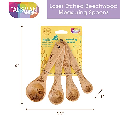 Talisman Designs Laser Etched Beechwood Measuring Spoons | Set of 4 | Honey Bee Design | Natural Wooden Measuring Spoons Set | Cute & Functional Kitchen Tools - Thumbnail 4