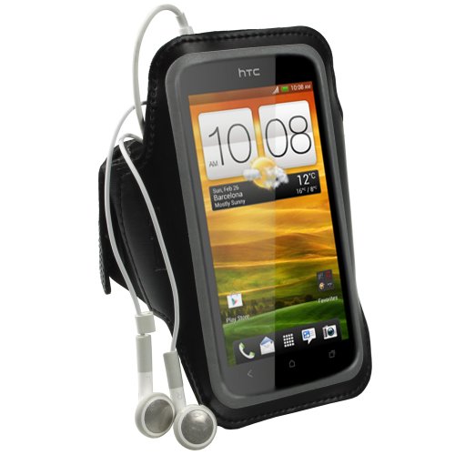igadgitz Noir Brassard Jogging Sport Gym Réfléchissante Antidérapant pour HTC One S Android Smartphone