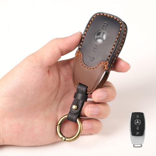 Image of keyzone dual leather key cover for Mercedes-Benz E-Class S-Class A-Class C-Class G-Class 2020 Onwards 4 button smart key