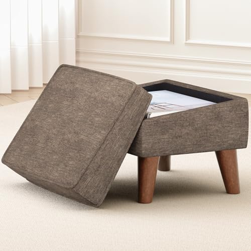 FAGAGA Small Footstool Ottoman with Adjustable Lid, Modern Storage Ottoman, Foot Rest for Couch, Foot Stool with Sturdy Wood Legs for Living Room, Bedroom, Enterway, Brown