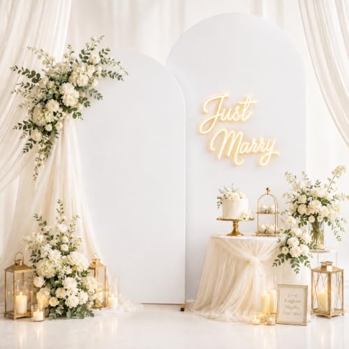 Image of 2 Pack Arch Backdrop Stand and Cover Set (7.2FT /6FT), Balloon Arch Stand | Metal Background Arch Stand, Backdrop Arch Frame, Wedding Arch for Backdrop (White Cover)
