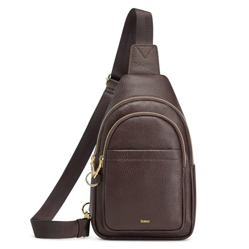 Kattee Sling Bag for Women Leather Fanny Packs Crossbody Purse Small Chest Bag for Travel with RFID Blocking Coffee