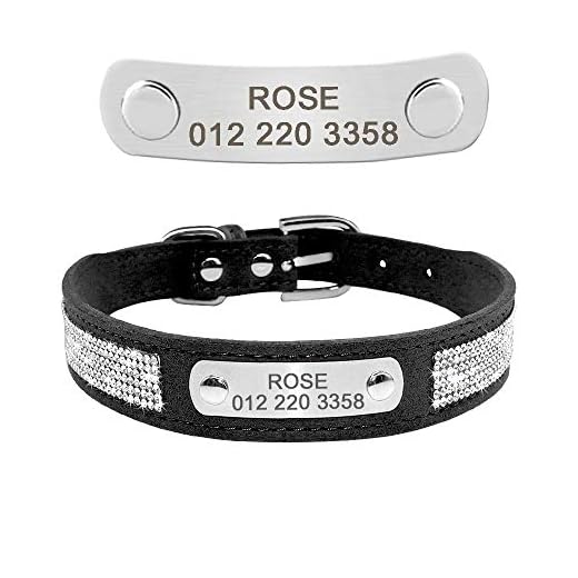 GZSC justerbar bling valp hund katt halsband personlig graverad husdjur hund ID-bricka halsband för små katter hundar anpassade chihuahua strass halsband, XS, 5