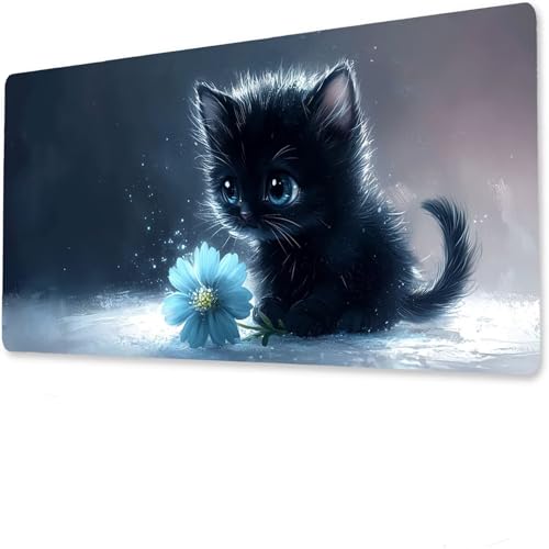 Tapis de Souris de Jeu, 1400x700x4mm XXL Tapis Bureau Gaming, Noir Mouse Pad Antidérapant Étanche, sous Main Souris à Bords Cousus pour Gamer Chat, Convient aux Bureaux Domicile l'utilisation K-7