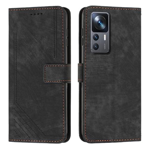 Étui portefeuille Xiaomi 12T noir avec fente carte et dragonne de transport