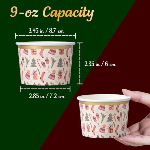 Image of Confettiville Paper Ice Cream Cups, 50-Count 9-Oz Disposable Dessert Bowls for Hot or Cold Food, 9-Ounce Christmas Party Supplies Treat Cups, Christmas Items, Gold Foil