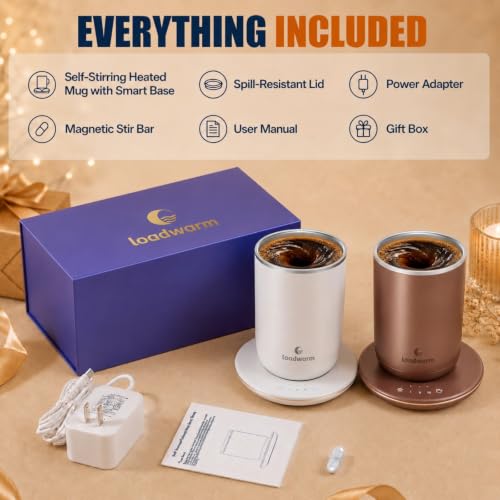 Self Heated Stirring Coffee Mug Set of 2, 10oz Cup with Warmer, BrownWhite — view 6