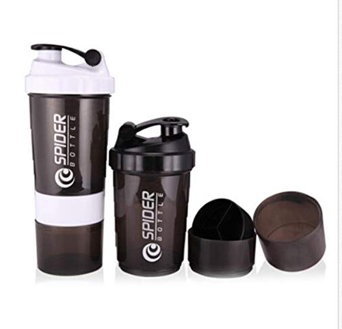 Zervatek Protein Shaker Bottle 3-Layer Twist Lock Storage, Leak Proof Fitness Sports Nutrition Supplements Non-Slip Mix Shake Bottle BPA-Free 20-Ounce 600ml (white)