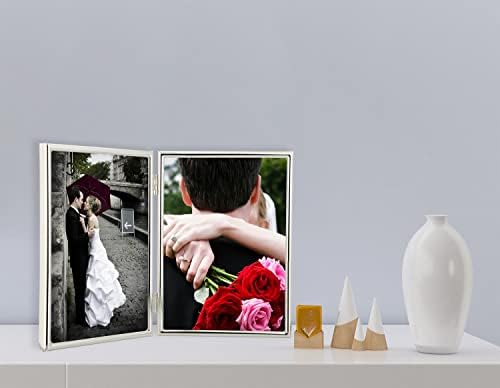 YiPinYin5x7'' Hinged Double Simply Silver Metal Picture Frames, Elegant Silver Plated metal Photo Frames 5x7'' With Soft Touch Velvet Backing for Desktop