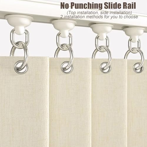 Beige Pleated Folding Cupboard Curtain for Shelves & Bookcases, Dustproof Sliding Track Curtains for Cabinets & Wardrobes, Easy Install Under Sink Curtains (W 80cm x H 50cm)